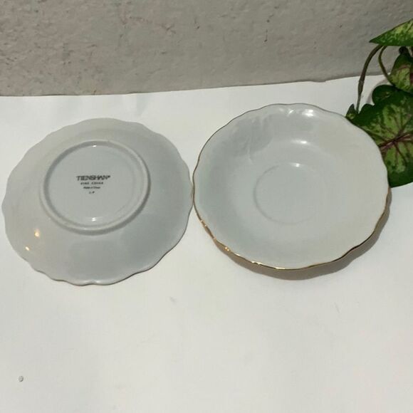 Set 2 Tienshan Fine Porcelain J.P. Gold Trimmed Embossed saucers 5 3/4” G13 - Picture 1 of 6